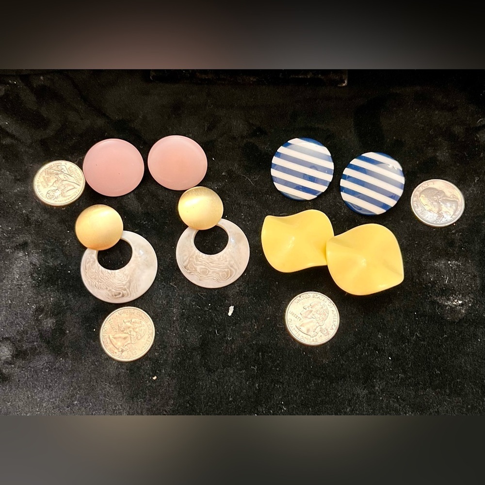 Vintage 80s 50s Earring Lot 4 Pairs Lucite Plastic Geometric Statement Drop Stud